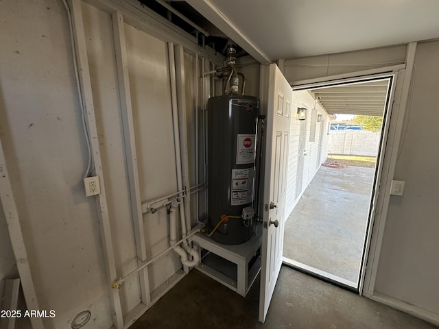 utility room with gas water heater