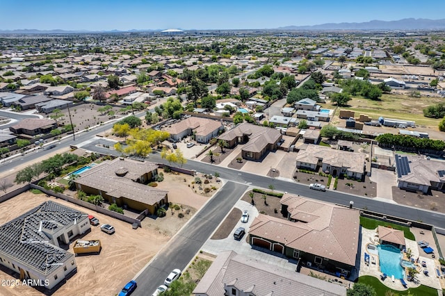 aerial view with a mountain view and a residential view