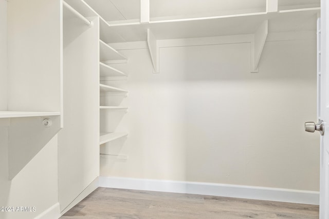 walk in closet with hardwood / wood-style floors