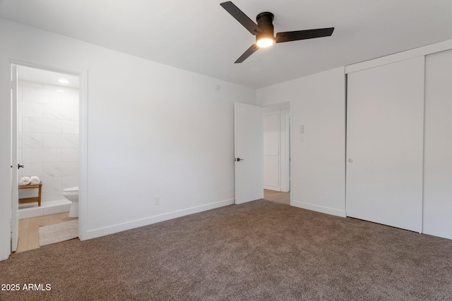 1205 W 7th St, Tempe, AZ 85281 - unfurnished bedroom featuring carpet flooring, a closet, ensuite bathroom, and a ceiling fan