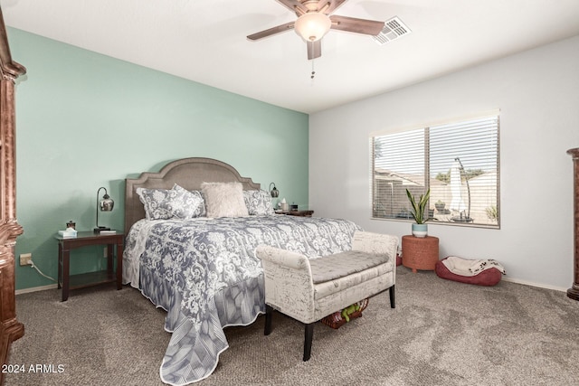 bedroom featuring carpet flooring and ceiling fan