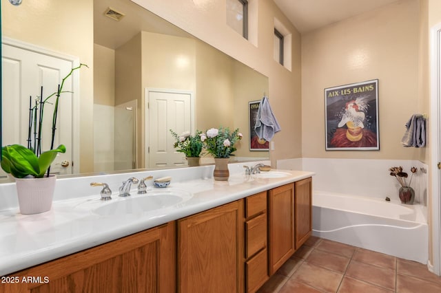 1851 W Periwinkle Way, Chandler, AZ 85248 - bathroom with double vanity, tile patterned flooring, and a garden tub