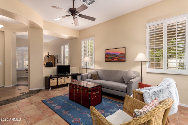1851 W Periwinkle Way, Chandler, AZ 85248 - tiled living room featuring plenty of natural light and a ceiling fan
