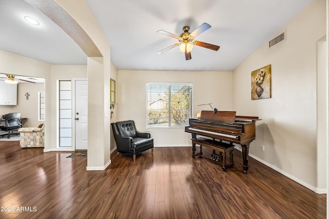 8479 E Sunrise Sky Dr, Gold Canyon, AZ 85118 - living area with dark hardwood / wood-style flooring and ceiling fan