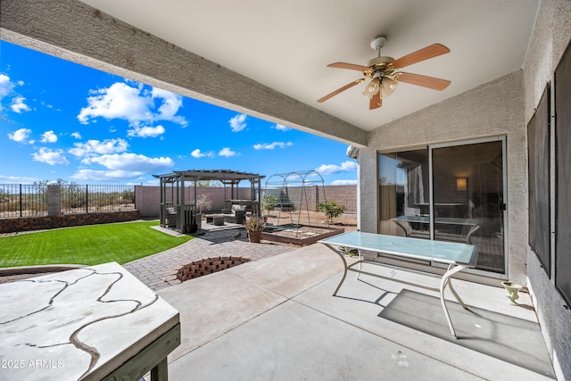 8479 E Sunrise Sky Dr, Gold Canyon, AZ 85118 - view of patio / terrace featuring ceiling fan and a pergola