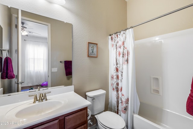 31332 N 137th Ln, Peoria, AZ 85383 - bathroom featuring vanity, a ceiling fan, and shower / bath combination with curtain