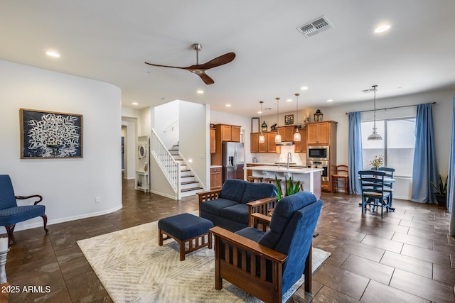 31332 N 137th Ln, Peoria, AZ 85383 - living area with a ceiling fan, stairway, and recessed lighting