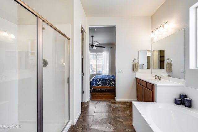 31332 N 137th Ln, Peoria, AZ 85383 - full bath featuring ensuite bath, a stall shower, marble finish flooring, vanity, and a garden tub