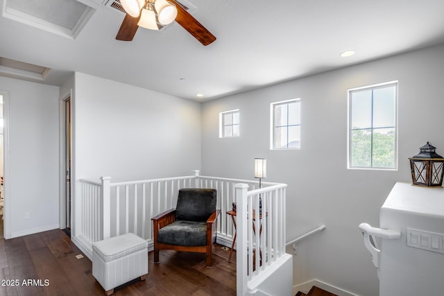 31332 N 137th Ln, Peoria, AZ 85383 - living area featuring attic access, an upstairs landing, wood finished floors, recessed lighting, and ceiling fan