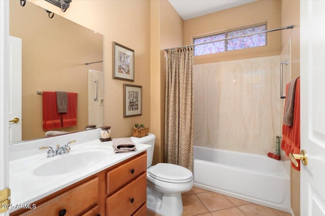 full bathroom featuring tile patterned flooring, vanity, toilet, and shower / bath combo