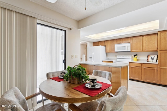 dining room with light tile patterned floors and a raised ceiling