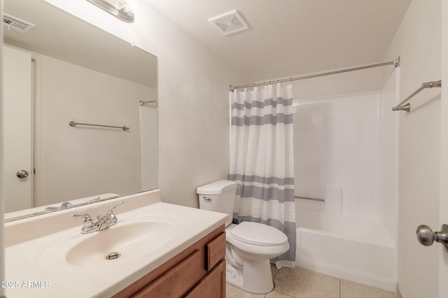 925 S Longmore Unit 201, Mesa, AZ 85202 - bathroom featuring vanity, toilet, shower / bath combination with curtain, and tile patterned floors