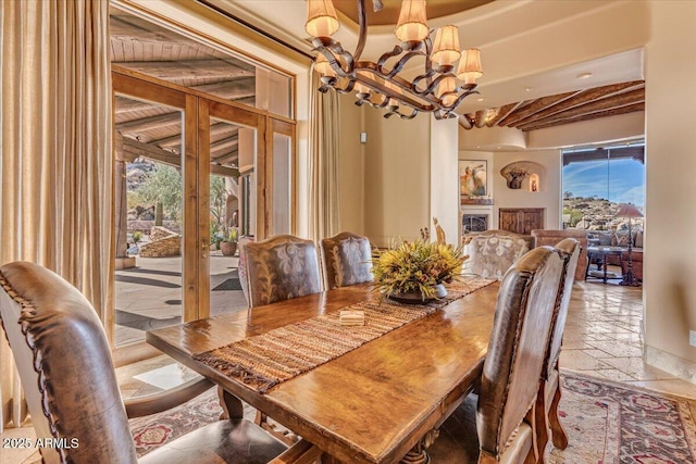 dining room with a notable chandelier