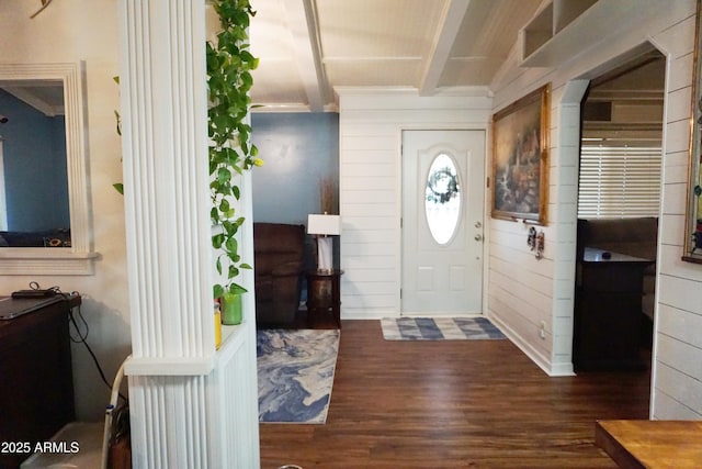 1034 S 3rd St, Coolidge, AZ 85128 - foyer with wood finished floors, beam ceiling, and wood walls