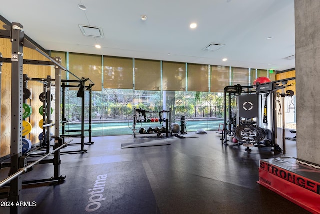 7120 E Kierland Blvd Unit 416, Scottsdale, AZ 85254 - exercise room featuring floor to ceiling windows and plenty of natural light
