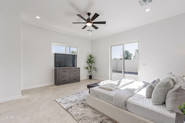 707 E Ocotillo Rd, Phoenix, AZ 85014 - bedroom featuring multiple windows, access to outside, recessed lighting, a ceiling fan, and baseboards