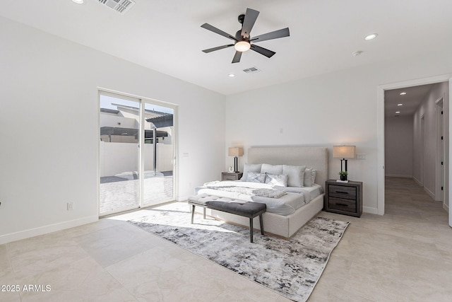 707 E Ocotillo Rd, Phoenix, AZ 85014 - bedroom with access to exterior, recessed lighting, baseboards, and ceiling fan