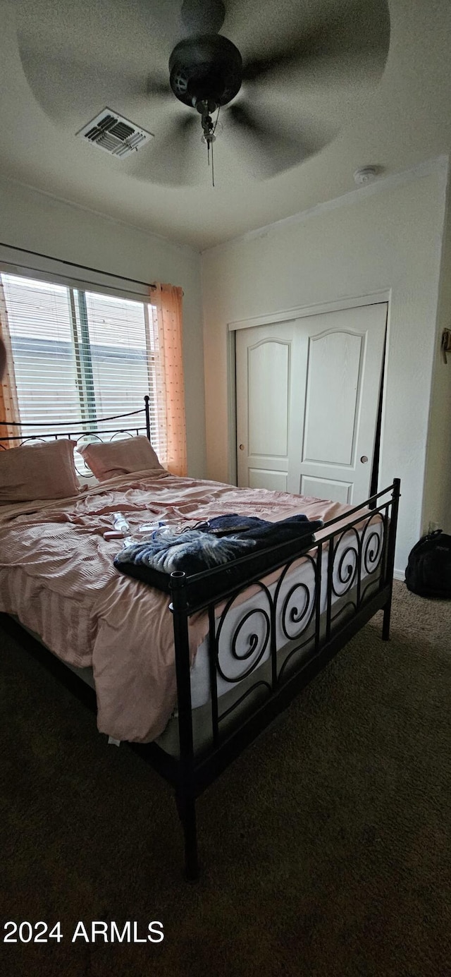 25422 W Maldonado Ct, Buckeye, AZ 85326 - bedroom with carpet floors, a closet, and ceiling fan
