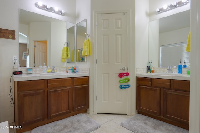 bathroom with vanity and tile patterned floors