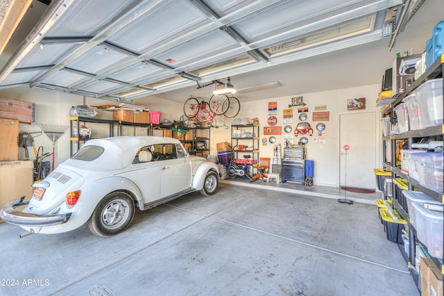 garage with a garage door opener