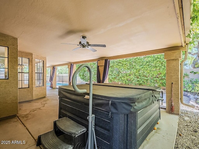 13064 N 100th Pl, Scottsdale, AZ 85260 - view of patio with a hot tub and a ceiling fan
