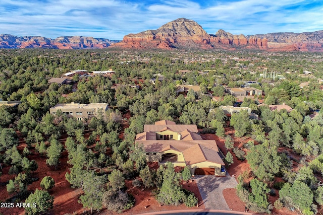 drone / aerial view with a mountain view