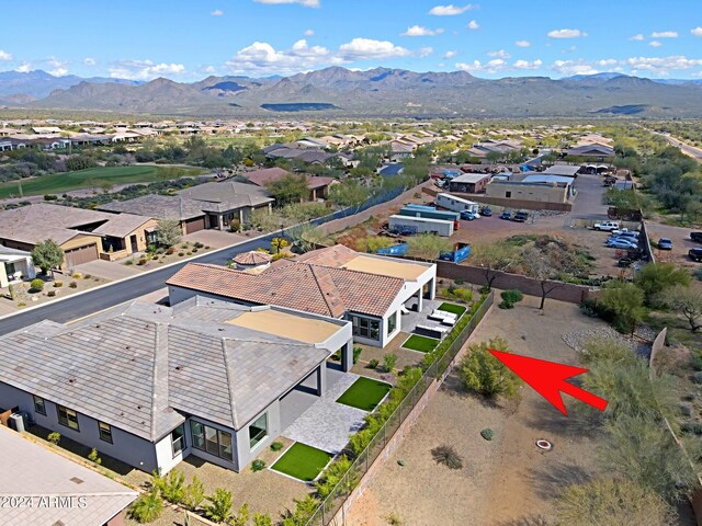 drone / aerial view featuring a mountain view