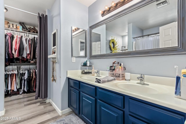 bathroom featuring hardwood / wood-style flooring and vanity