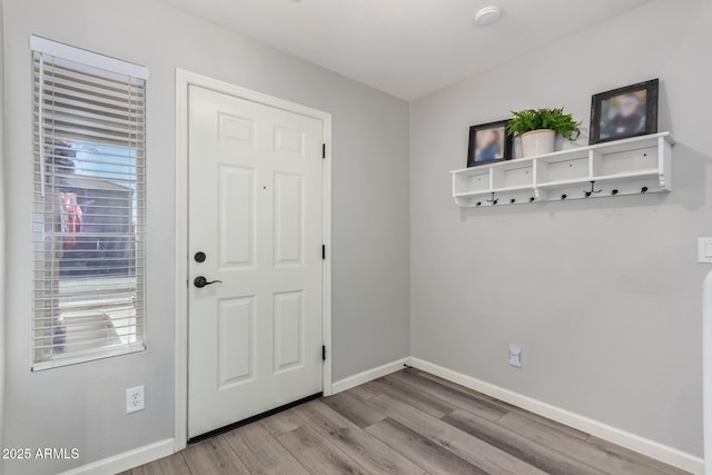 doorway to outside featuring a wealth of natural light and light hardwood / wood-style flooring