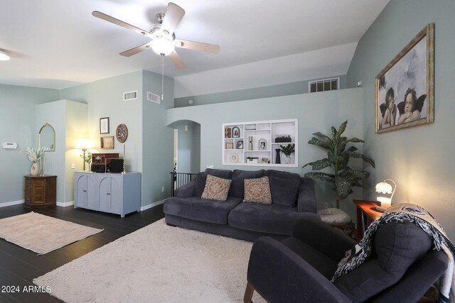 dining area featuring visible vents, a ceiling fan, recessed lighting, arched walkways, and baseboards