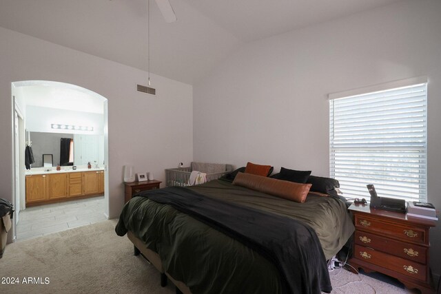 living area featuring dark wood-style floors, baseboards, visible vents, ceiling fan, and vaulted ceiling