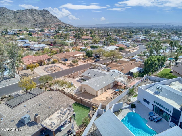 birds eye view of property featuring a residential view and a mountain view