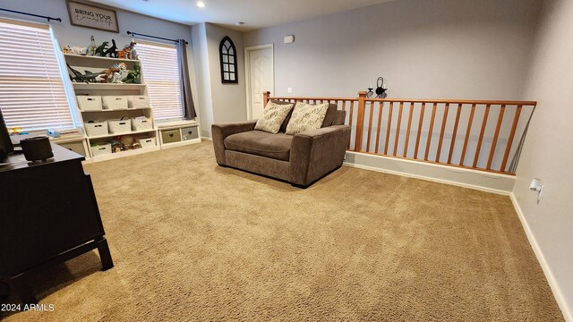 living area featuring carpet