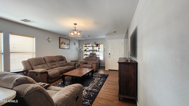 living room with dark wood-type flooring