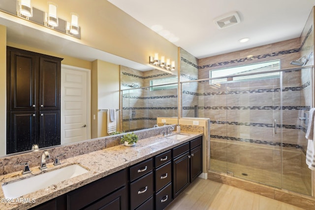 bathroom with vanity and walk in shower