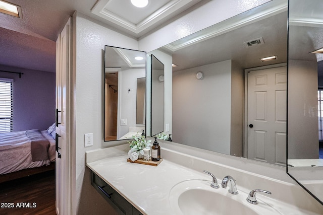 bathroom featuring wood-type flooring and vanity