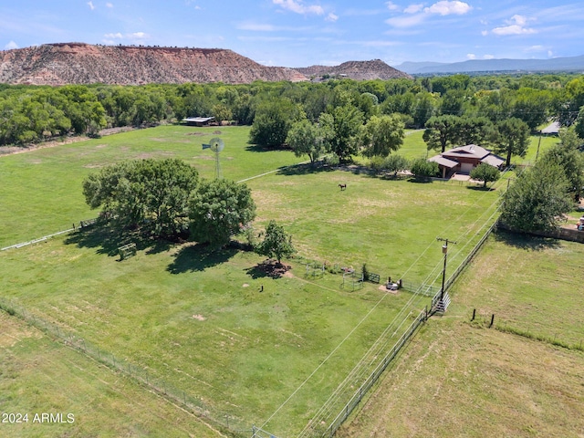 birds eye view of property with a rural view and a mountain view