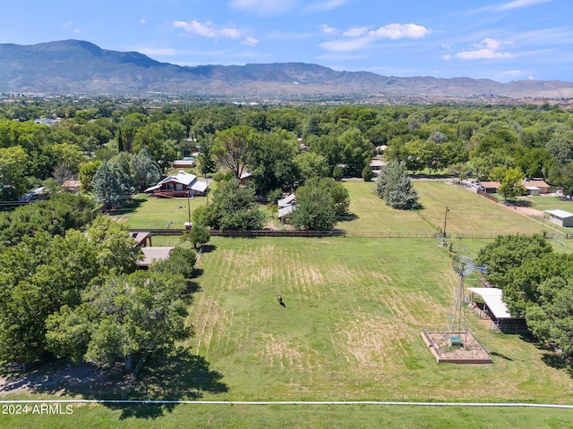 aerial view featuring a rural view and a mountain view