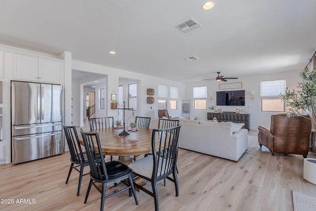 9645 E Ripple Dr, Mesa, AZ 85212 - dining space with light wood-style floors, a ceiling fan, and recessed lighting