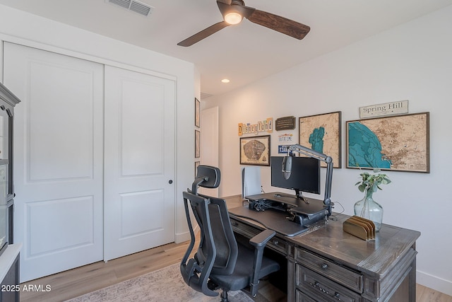 9645 E Ripple Dr, Mesa, AZ 85212 - office featuring a ceiling fan, light wood-type flooring, and recessed lighting