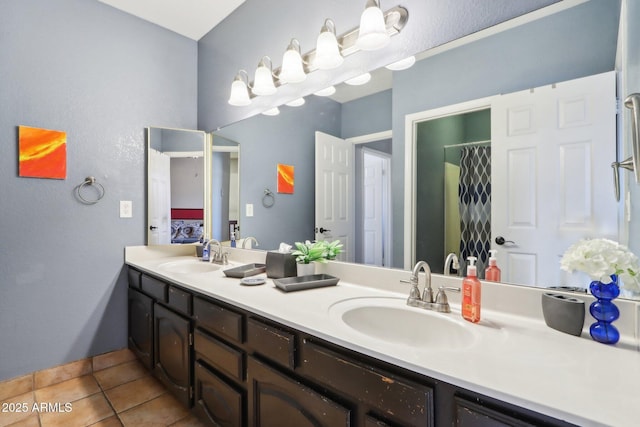 bathroom with vanity and tile patterned floors