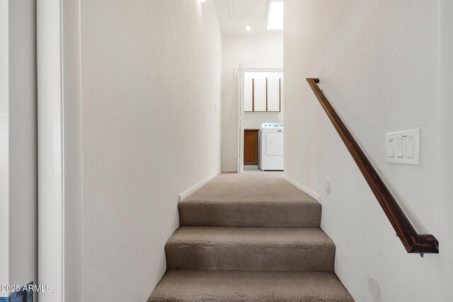 16814 N Boulder Dr, Fountain Hills, AZ 85268 - stairway featuring washer / clothes dryer and carpet flooring