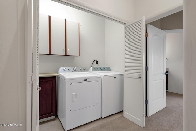 16814 N Boulder Dr, Fountain Hills, AZ 85268 - washroom featuring cabinet space, washing machine and clothes dryer, and light colored carpet