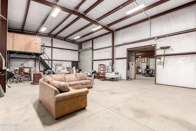 garage with metal wall