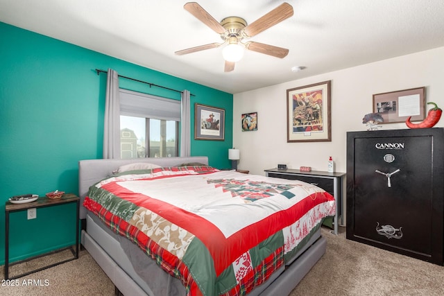 bedroom with carpet flooring and ceiling fan