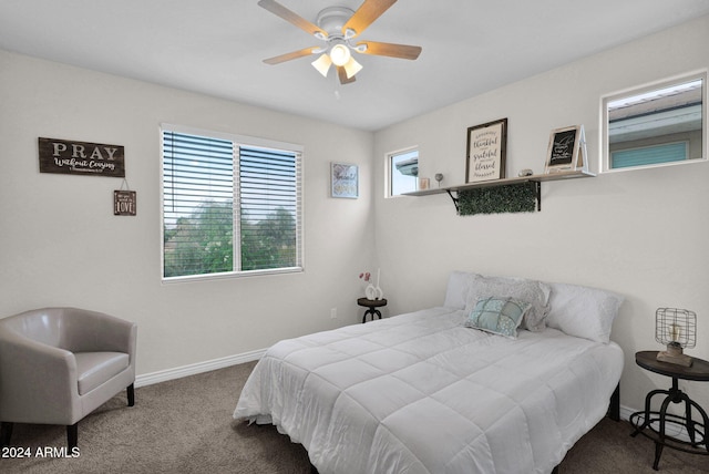 bedroom featuring carpet and ceiling fan