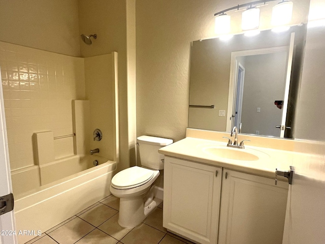 full bathroom with tile patterned flooring, shower / bath combination, vanity, and toilet