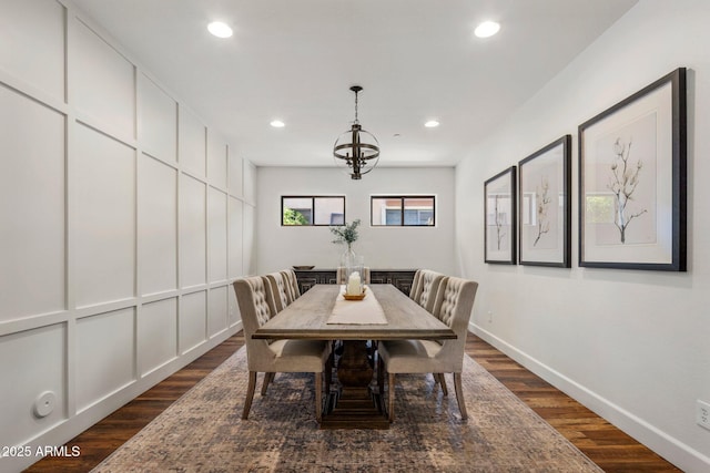 9904 E S Bend Dr, Scottsdale, AZ 85255 - dining room with recessed lighting, baseboards, and dark wood-style flooring