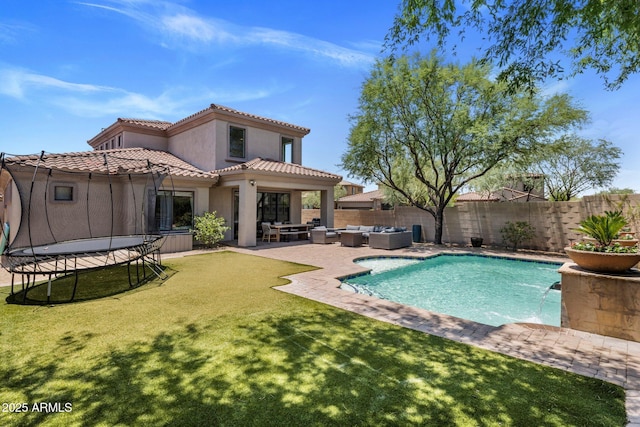 9904 E S Bend Dr, Scottsdale, AZ 85255 - view of pool featuring an outdoor hangout area, a trampoline, and a patio area