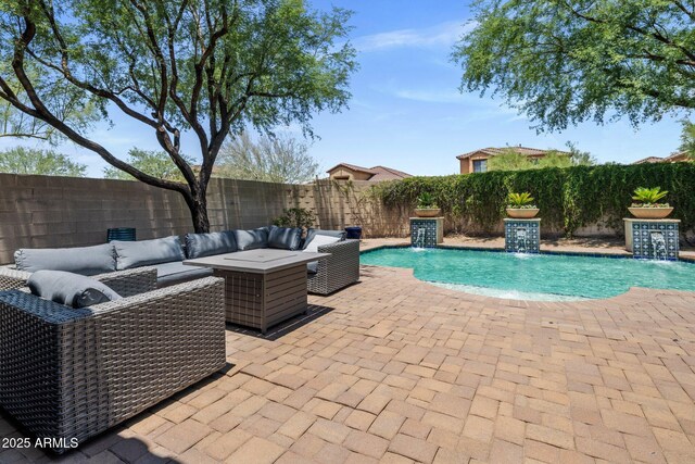 9904 E S Bend Dr, Scottsdale, AZ 85255 - view of pool featuring outdoor lounge area, a fenced backyard, and a patio area